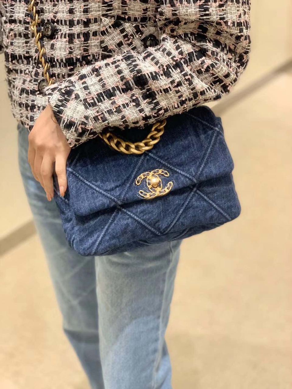 CHL 19 Handbag Denim Blue For Women Top Qualityap Bag, Shoulder And Crossbody Bags 10.1in/26cm AS1160 B02876 N6832