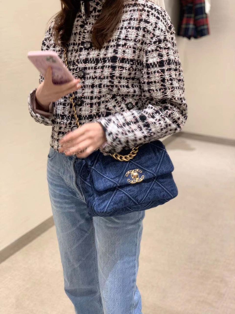 CHL 19 Handbag Denim Blue For Women Top Qualityap Bag, Shoulder And Crossbody Bags 10.1in/26cm AS1160 B02876 N6832