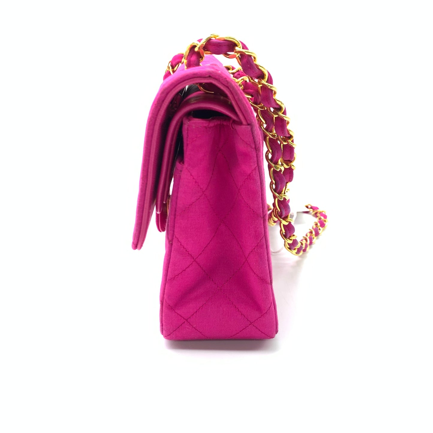 Chanel Classic Flap Medium   Pink Fuchsia Silk Satin with 24k Gold Plated Hardware