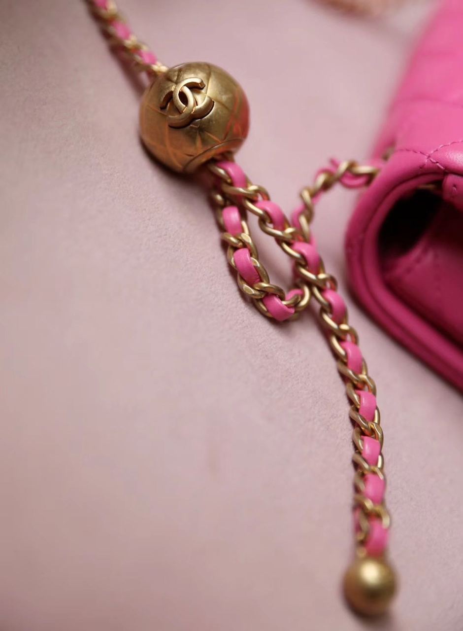 CHL Classic Top Qualityap With Charm Chain With CHL Ball On Strap Bag 20cm Gold Toned Hardware Lambskin Leather Spring/Summer Collection, Pink
