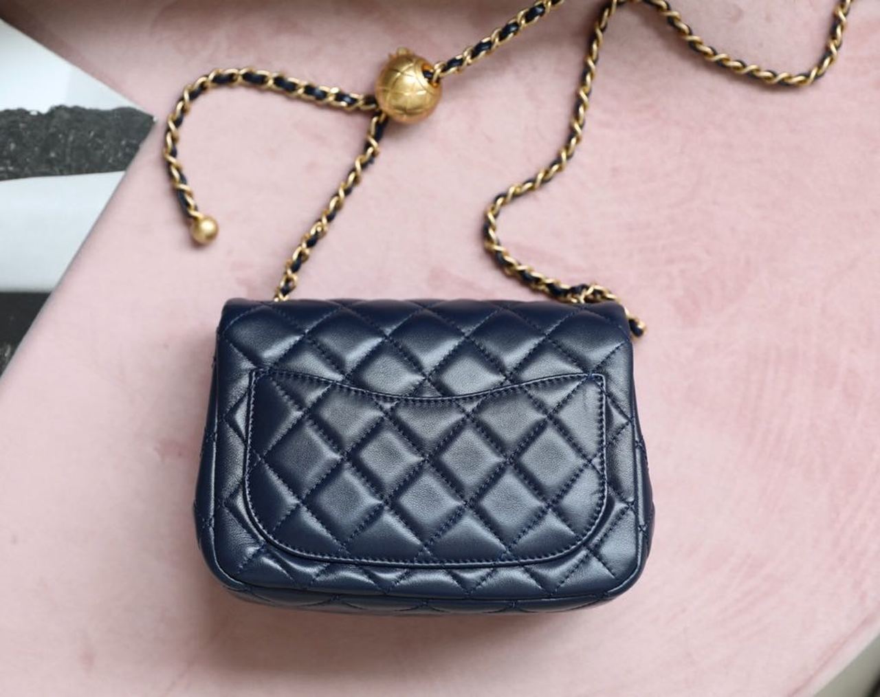 CHLMini Flap Bag With CHLBall On Strap Navy Blue For Women, Women’s Handbags, Shoulder And Crossbody Bags 6.7in/17cm AS1786