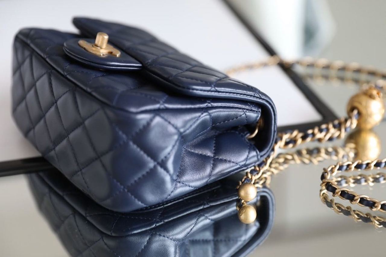CHLMini Flap Bag With CHLBall On Strap Navy Blue For Women, Women’s Handbags, Shoulder And Crossbody Bags 6.7in/17cm AS1786