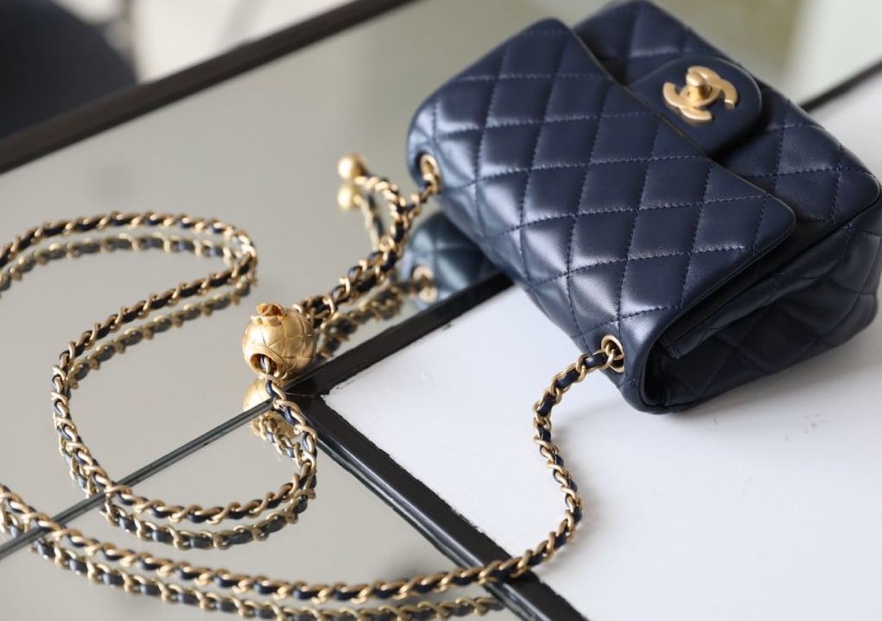 CHLMini Flap Bag With CHLBall On Strap Navy Blue For Women, Women’s Handbags, Shoulder And Crossbody Bags 6.7in/17cm AS1786