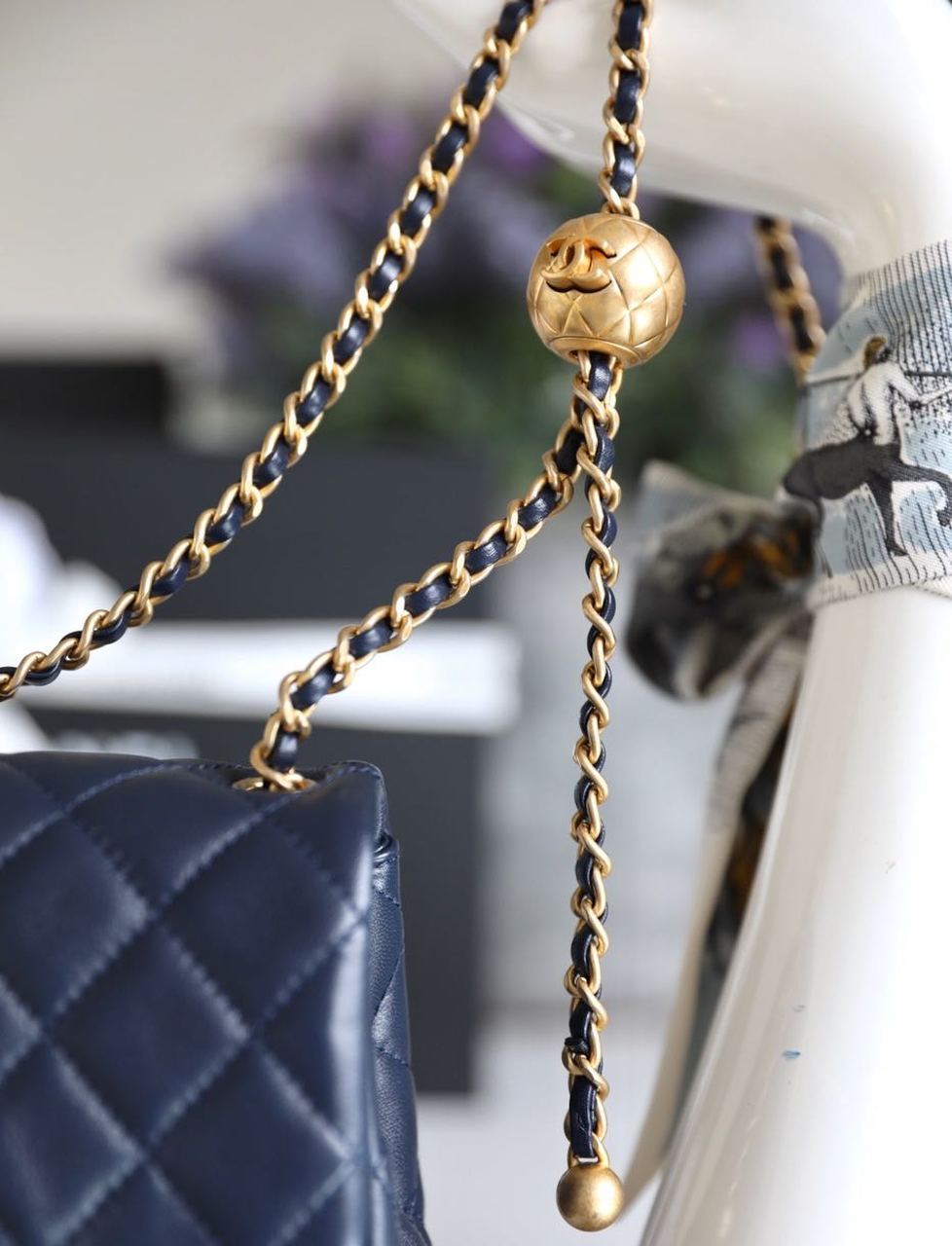 CHLMini Flap Bag With CHLBall On Strap Navy Blue For Women, Women’s Handbags, Shoulder And Crossbody Bags 6.7in/17cm AS1786