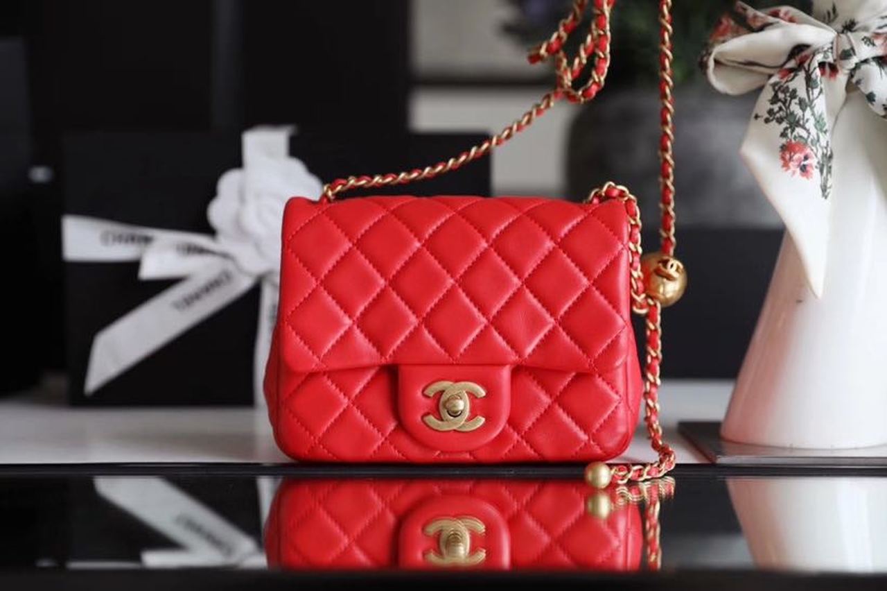 CHLMini Flap Bag With CHLBall On Strap Red For Women, Women’s Handbags, Shoulder And Crossbody Bags 6.7in/17cm AS1786