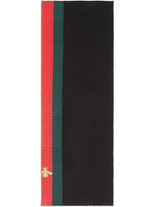 Gucci - Wool cashmere scarf with Web - men - Cashmere/Wool/Silk - One Size - Black
