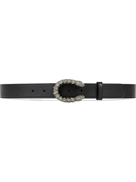 Gucci - Leather belt with crystal Dionysus buckle - women - Leather/Swarovski Crystal - 90 - Black