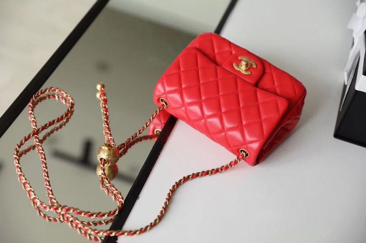 CHLMini Flap Bag With CHLBall On Strap Red For Women, Women’s Handbags, Shoulder And Crossbody Bags 6.7in/17cm AS1786