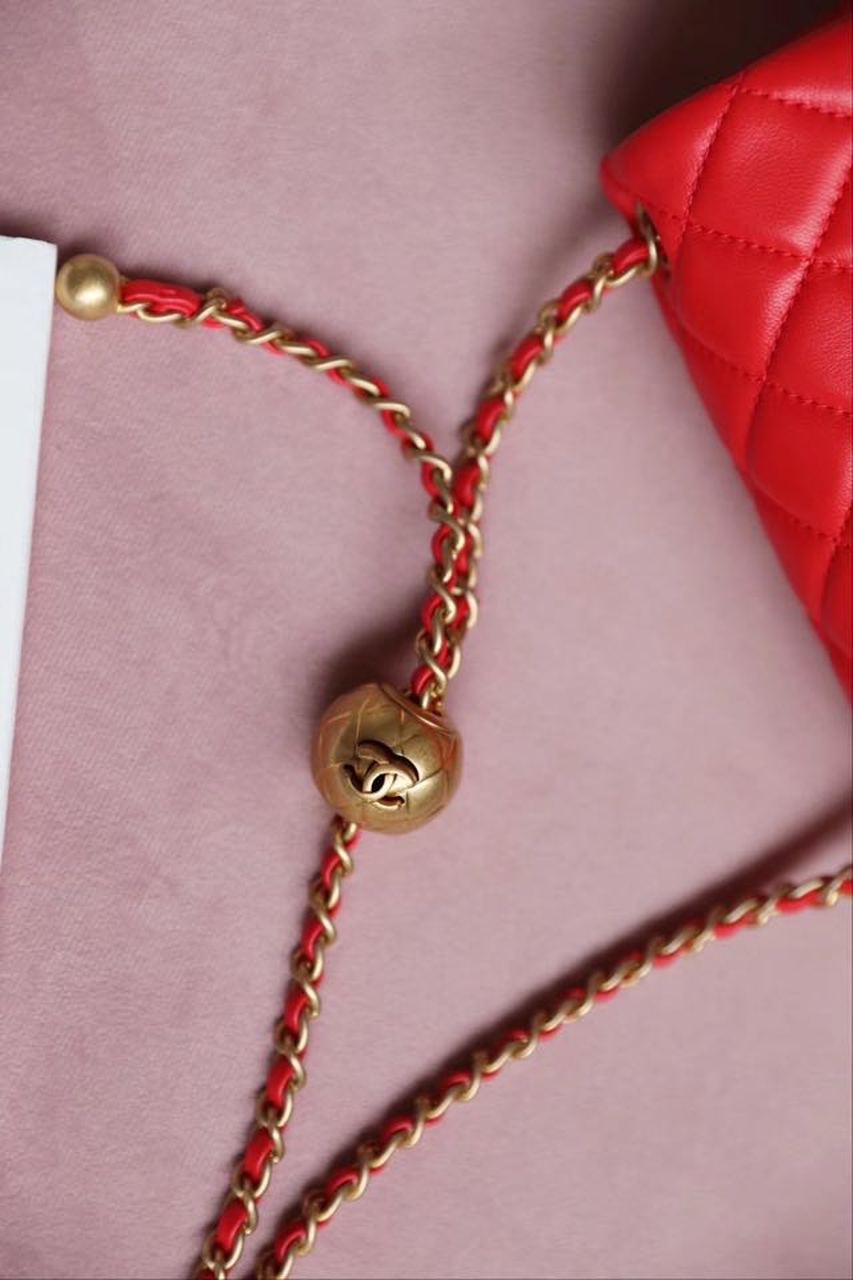 CHLMini Flap Bag With CHLBall On Strap Red For Women, Women’s Handbags, Shoulder And Crossbody Bags 6.7in/17cm AS1786