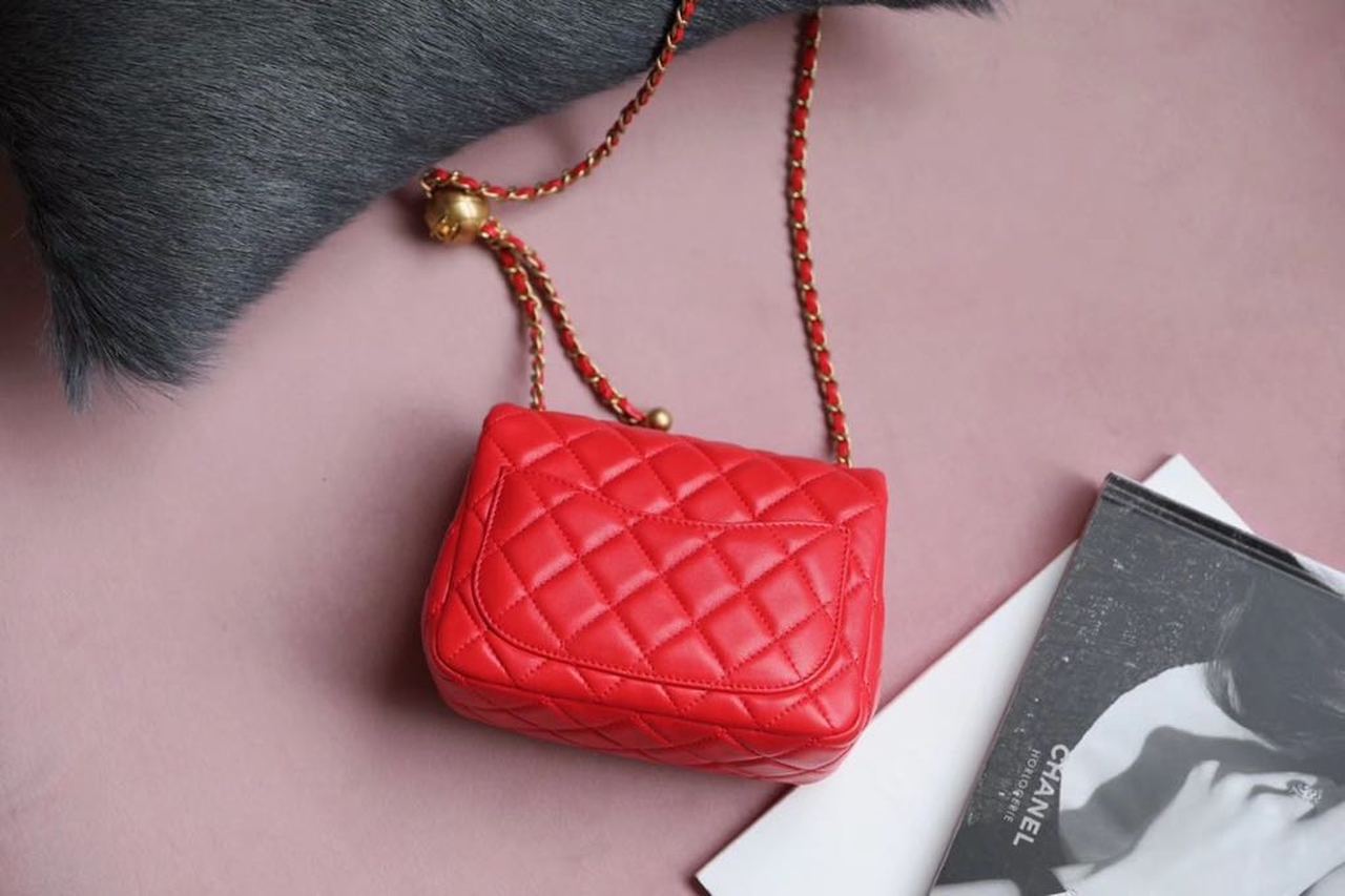 CHLMini Flap Bag With CHLBall On Strap Red For Women, Women’s Handbags, Shoulder And Crossbody Bags 6.7in/17cm AS1786