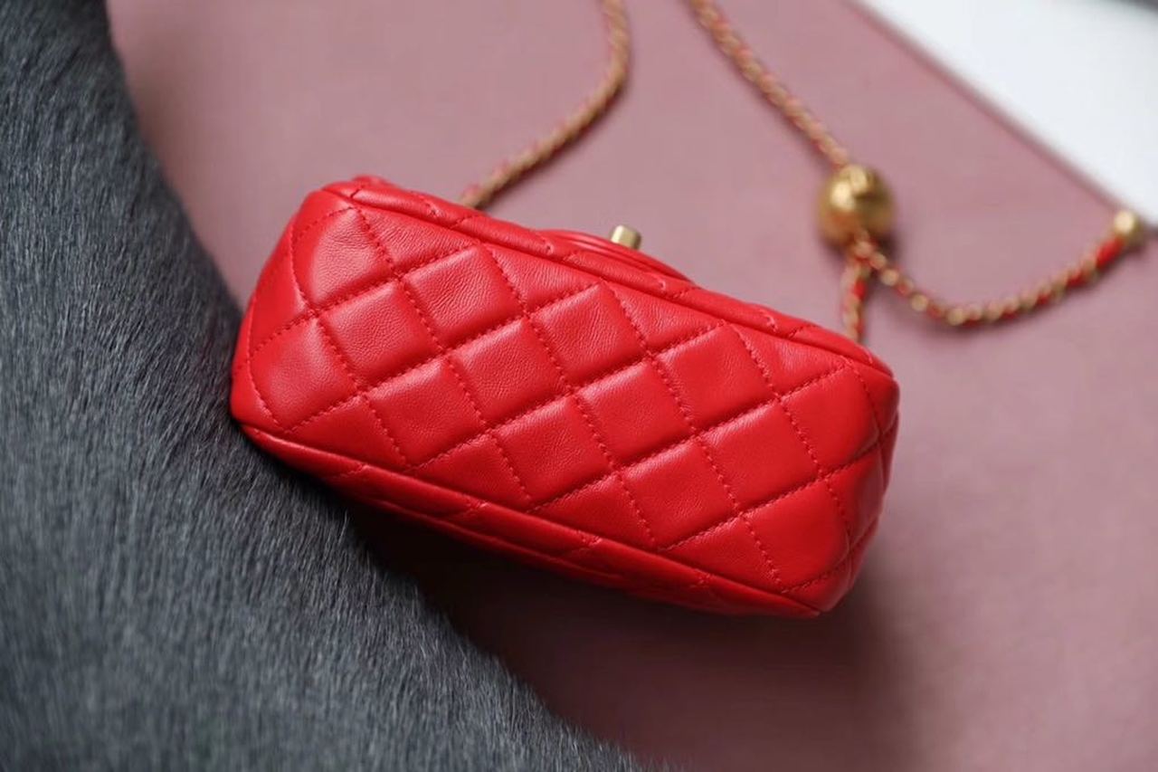 CHLMini Flap Bag With CHLBall On Strap Red For Women, Women’s Handbags, Shoulder And Crossbody Bags 6.7in/17cm AS1786