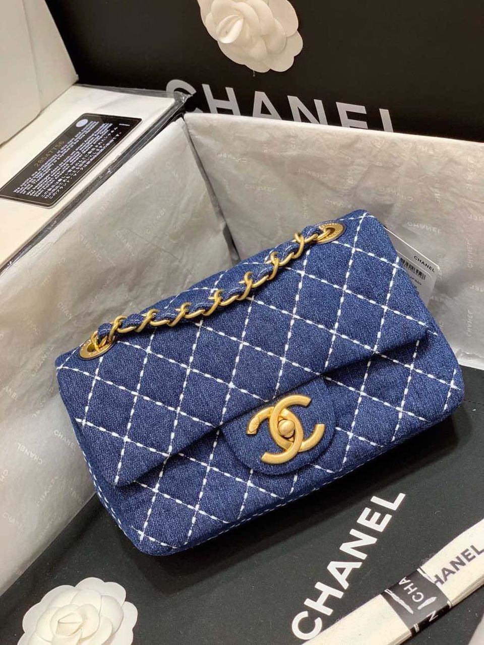 CHL Flap Bag Denim Blue For Women, Women’s Handbags, Shoulder And Crossbody Bags 10in/26cm AS1328 B01897 N5398