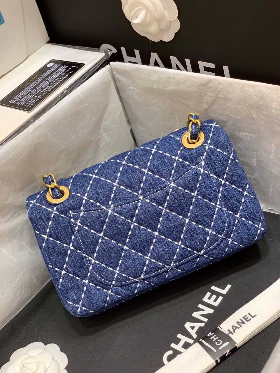 CHL Flap Bag Denim Blue For Women, Women’s Handbags, Shoulder And Crossbody Bags 10in/26cm AS1328 B01897 N5398