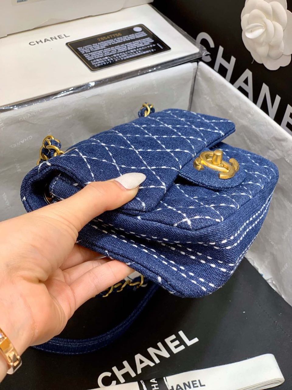 CHL Flap Bag Denim Blue For Women, Women’s Handbags, Shoulder And Crossbody Bags 10in/26cm AS1328 B01897 N5398