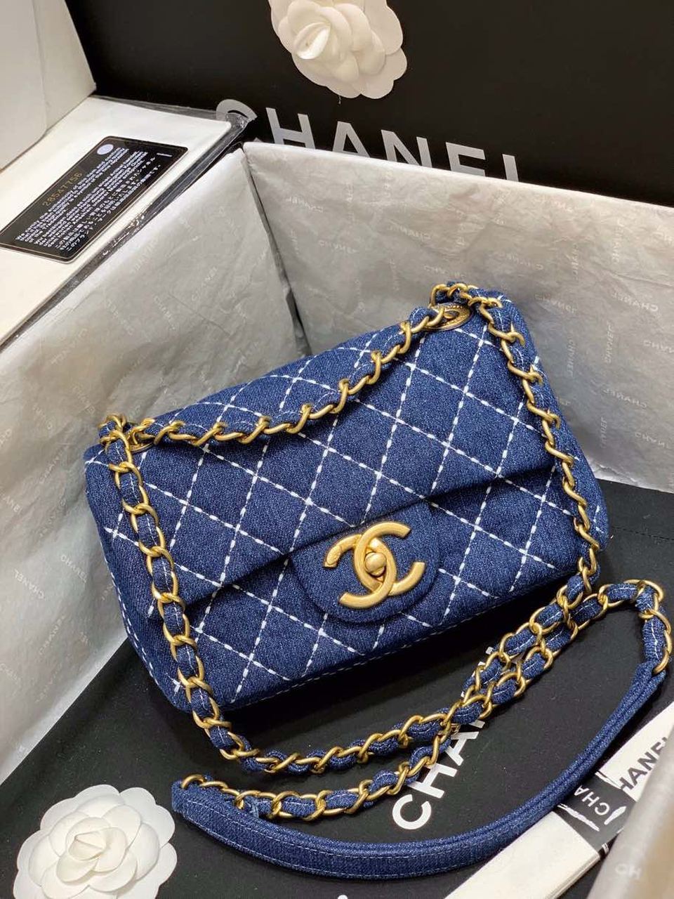 CHL Flap Bag Denim Blue For Women, Women’s Handbags, Shoulder And Crossbody Bags 10in/26cm AS1328 B01897 N5398