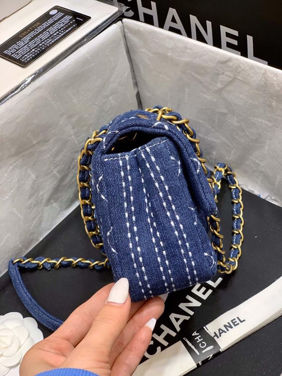 CHL Flap Bag Denim Blue For Women, Women’s Handbags, Shoulder And Crossbody Bags 10in/26cm AS1328 B01897 N5398