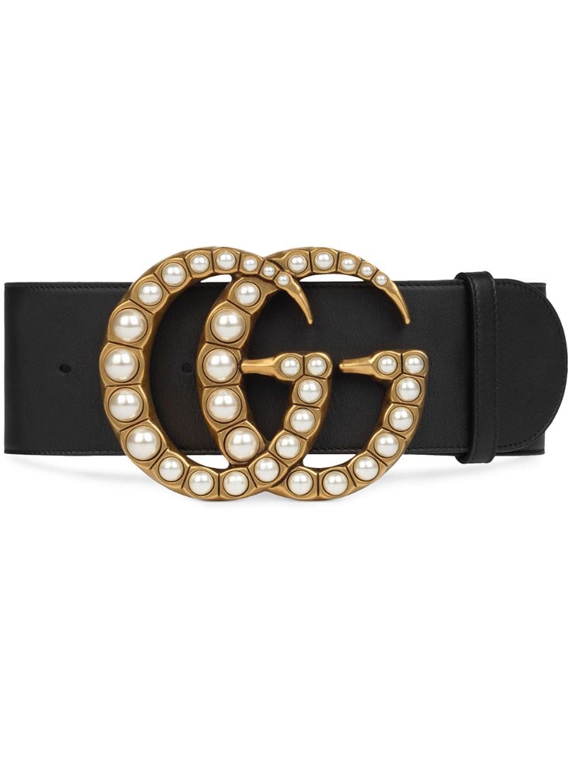 Gucci - pearl Double G wide belt - women - Pearls/metal/Leather - 85, 90, 80, 75, 95, 70, 65 - Black