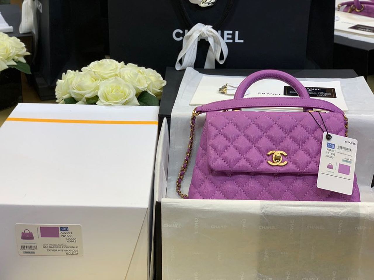 CHLMedium Flap Bag With Top Handle Purple For Women, Women’s Handbags, Shoulder And Crossbody Bags 9in/23cm A92990