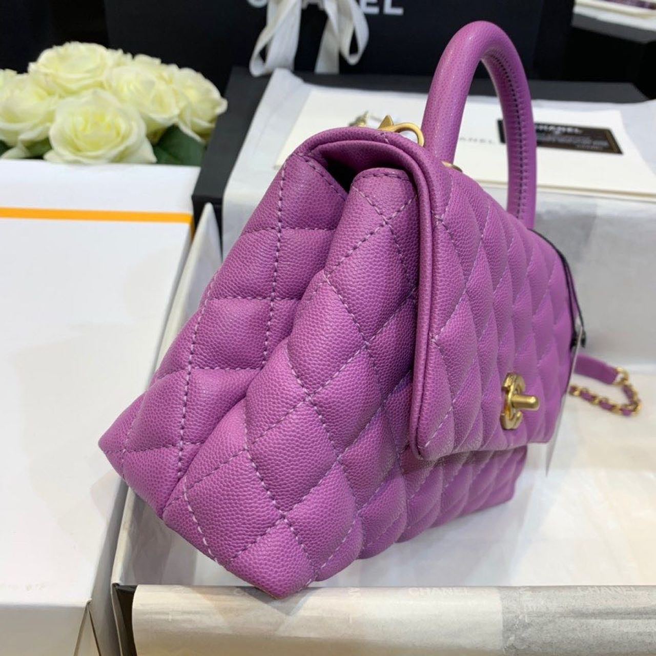 CHLMedium Flap Bag With Top Handle Purple For Women, Women’s Handbags, Shoulder And Crossbody Bags 9in/23cm A92990