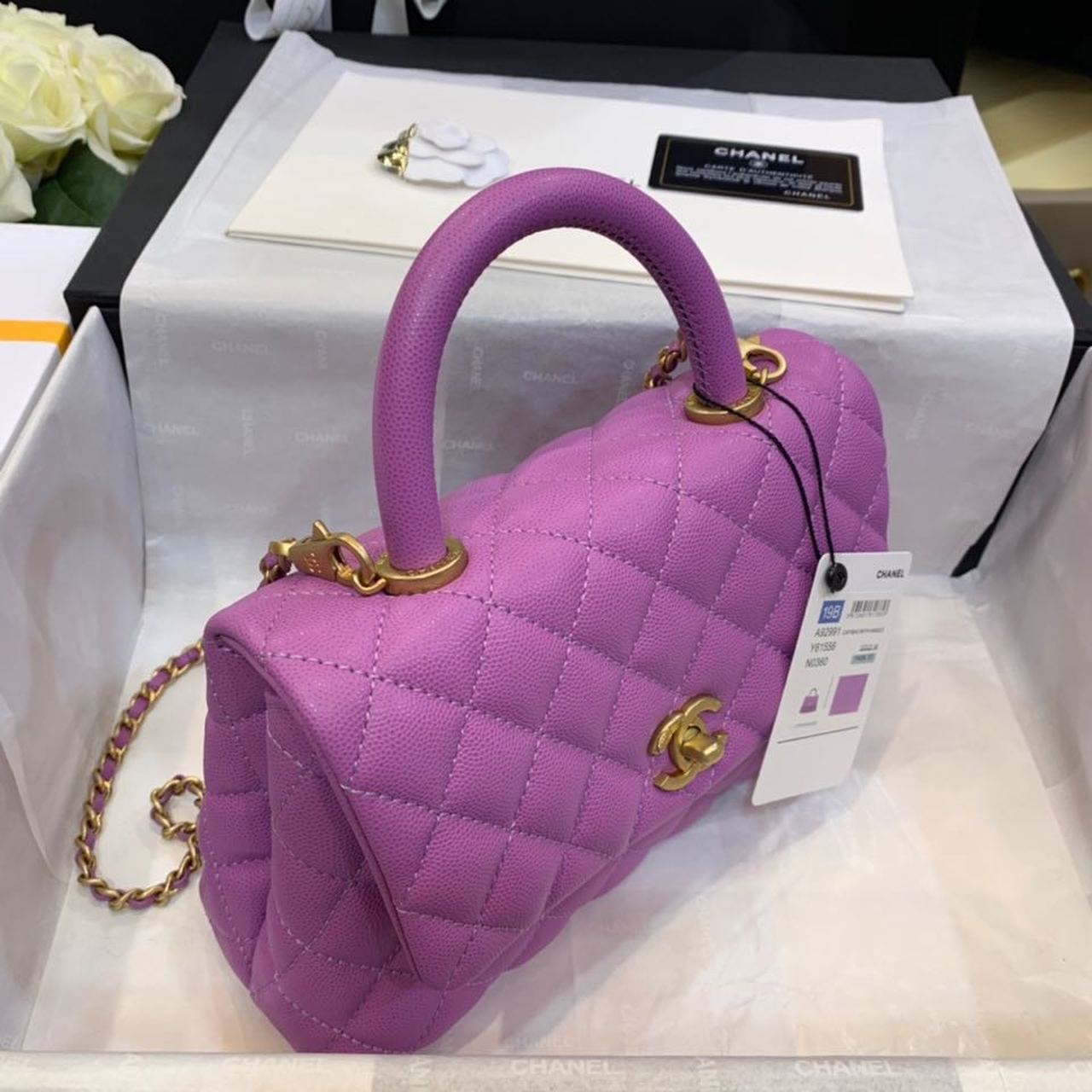 CHLMedium Flap Bag With Top Handle Purple For Women, Women’s Handbags, Shoulder And Crossbody Bags 9in/23cm A92990