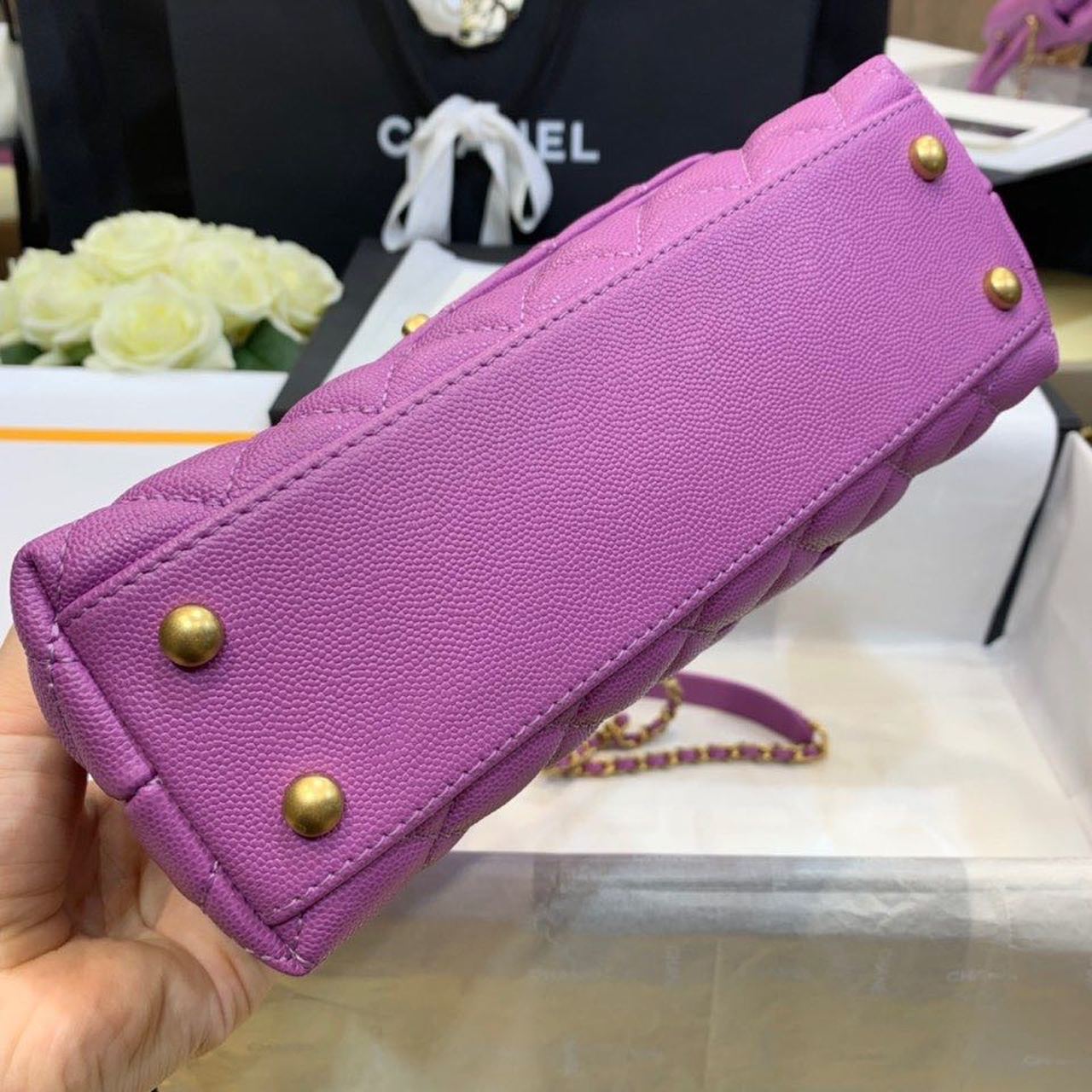 CHLMedium Flap Bag With Top Handle Purple For Women, Women’s Handbags, Shoulder And Crossbody Bags 9in/23cm A92990