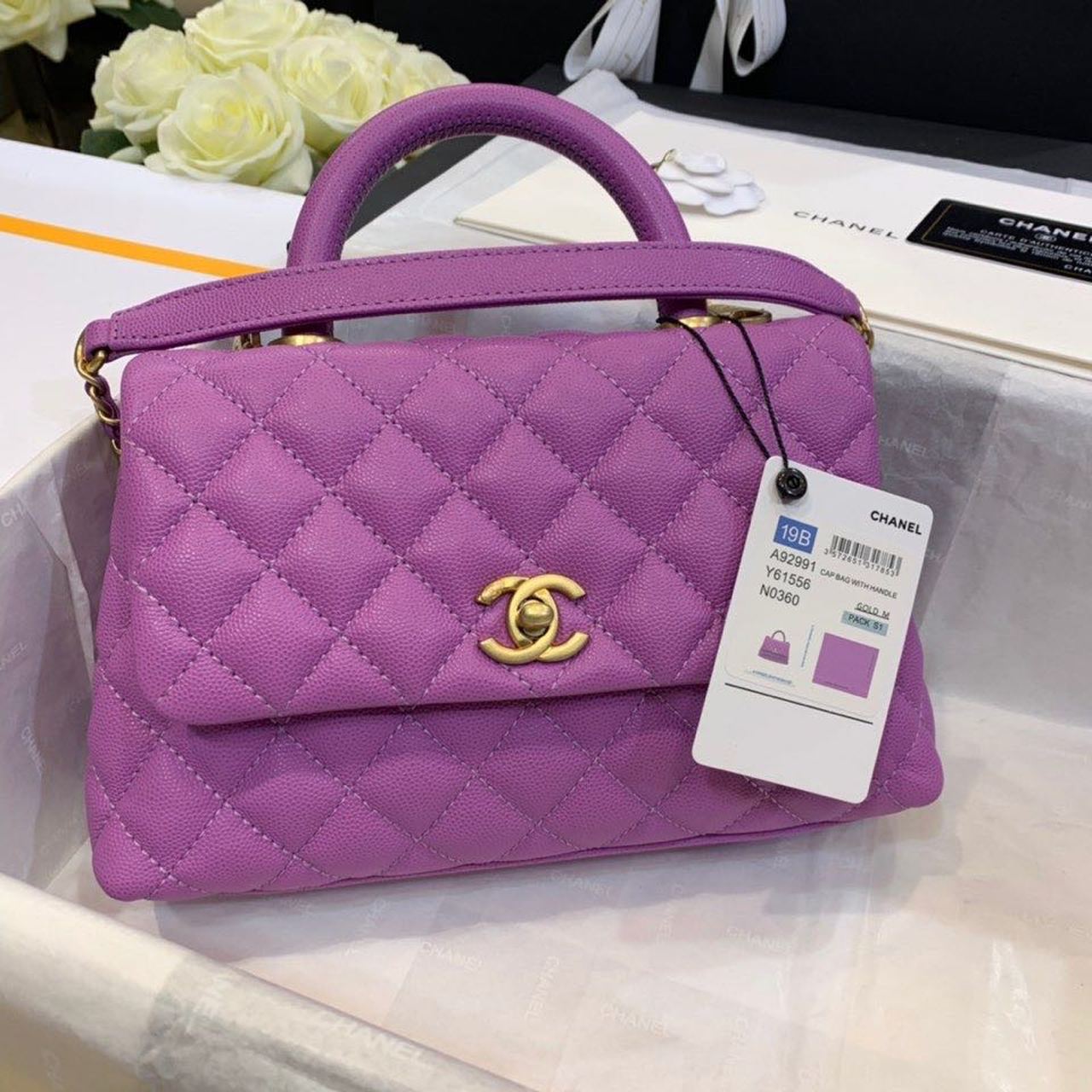 CHLMedium Flap Bag With Top Handle Purple For Women, Women’s Handbags, Shoulder And Crossbody Bags 9in/23cm A92990
