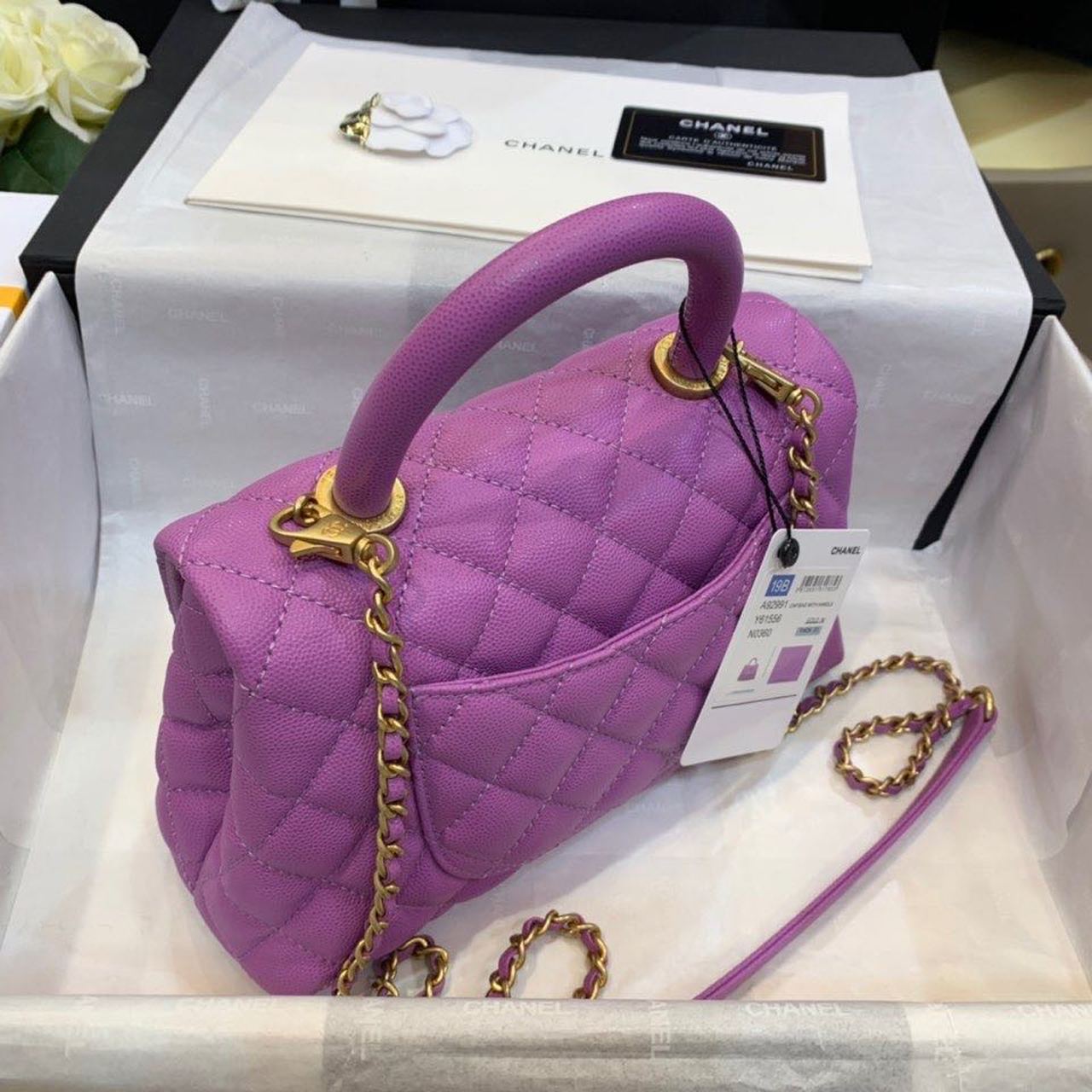 CHLMedium Flap Bag With Top Handle Purple For Women, Women’s Handbags, Shoulder And Crossbody Bags 9in/23cm A92990