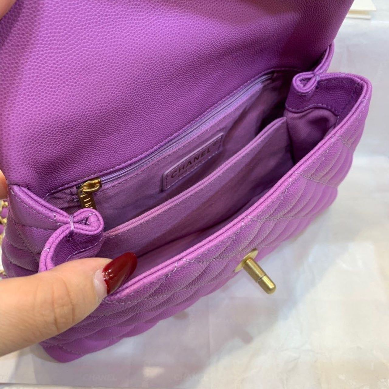 CHLMedium Flap Bag With Top Handle Purple For Women, Women’s Handbags, Shoulder And Crossbody Bags 9in/23cm A92990
