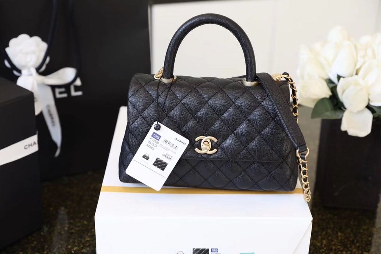 CHL Coco With Top Handle Bag Gold Toned Hardware Black For Women 9in/24cm