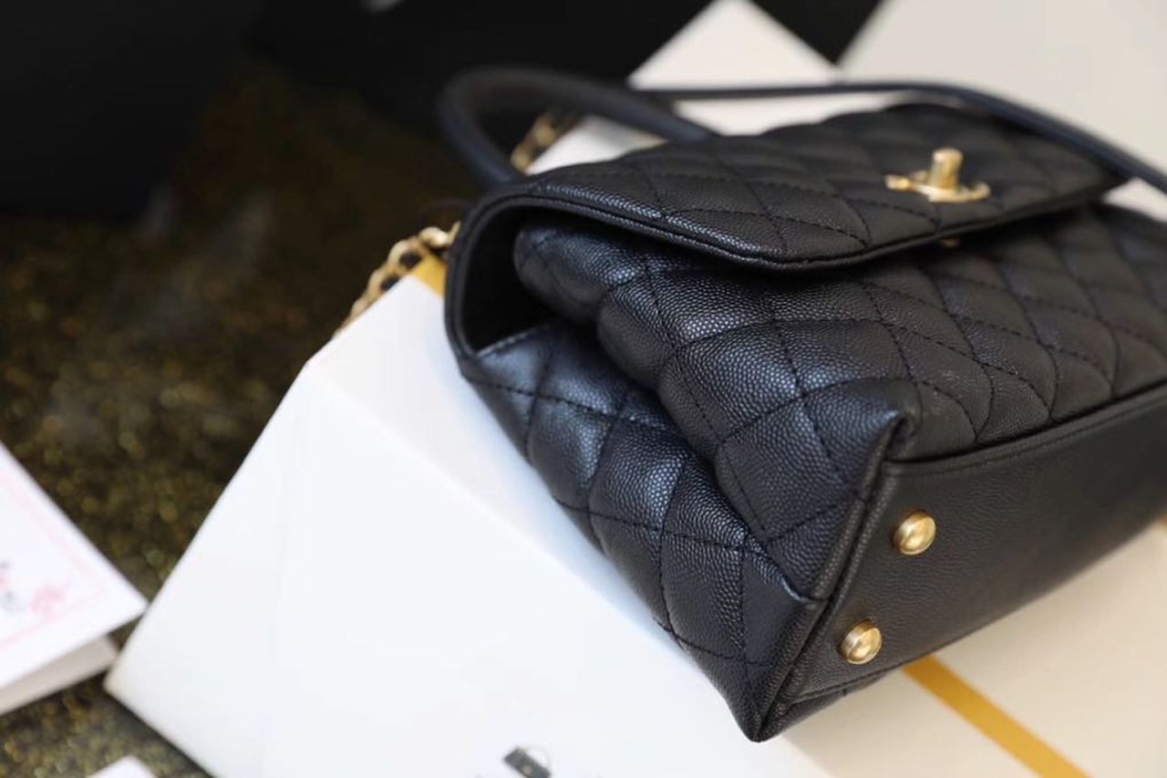 CHL Coco With Top Handle Bag Gold Toned Hardware Black For Women 9in/24cm