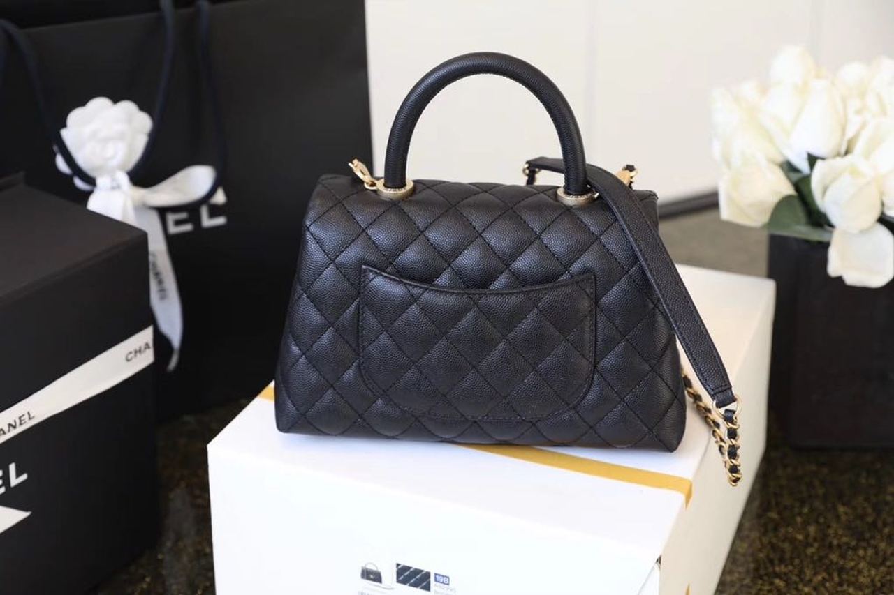 CHL Coco With Top Handle Bag Gold Toned Hardware Black For Women 9in/24cm