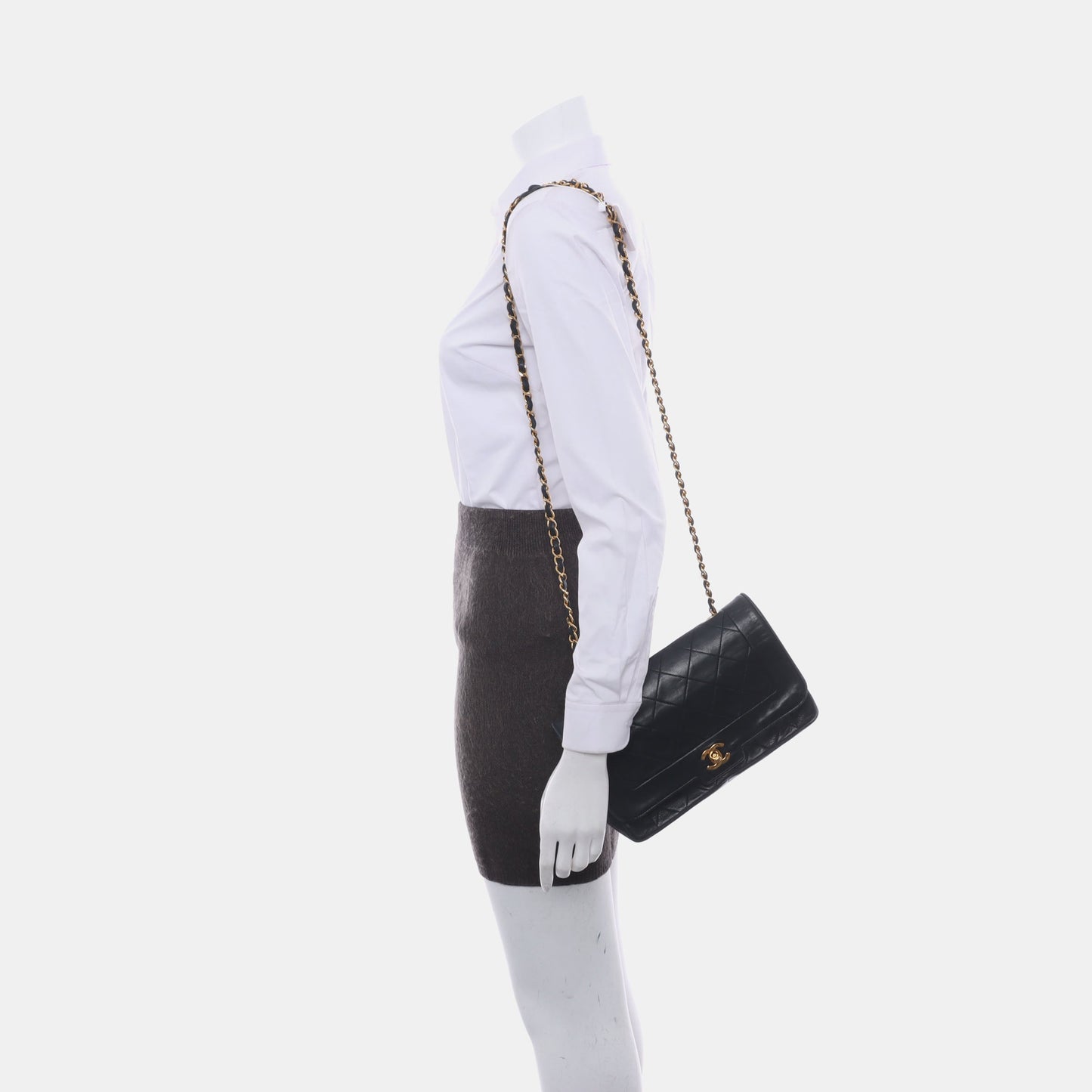 Chanel Diana CC Flap Bag Medium   Black Lambskin Leather with 24k Gold HW, 1989-1991