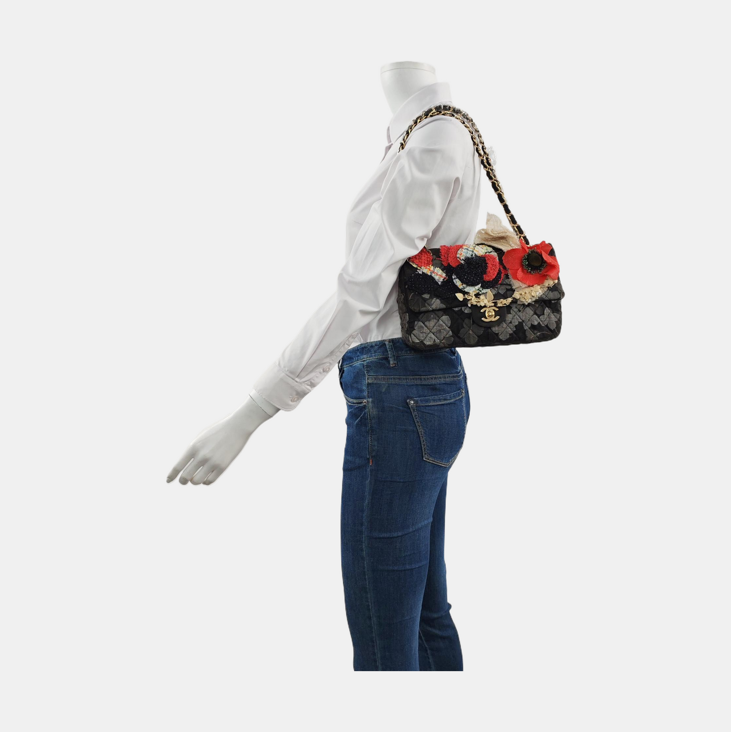 Chanel Classic Flap Medium Runway Limited Edition Floral Lace Grey Cloth, 2010