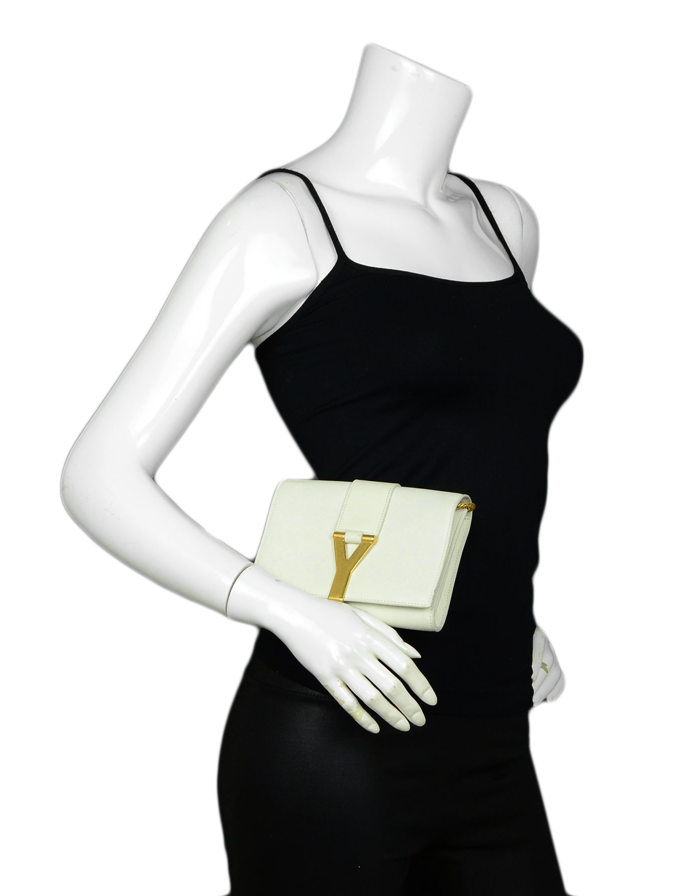 Saint Laurent White Leather Y-Ligne Mini Pochette Crossbody Bag