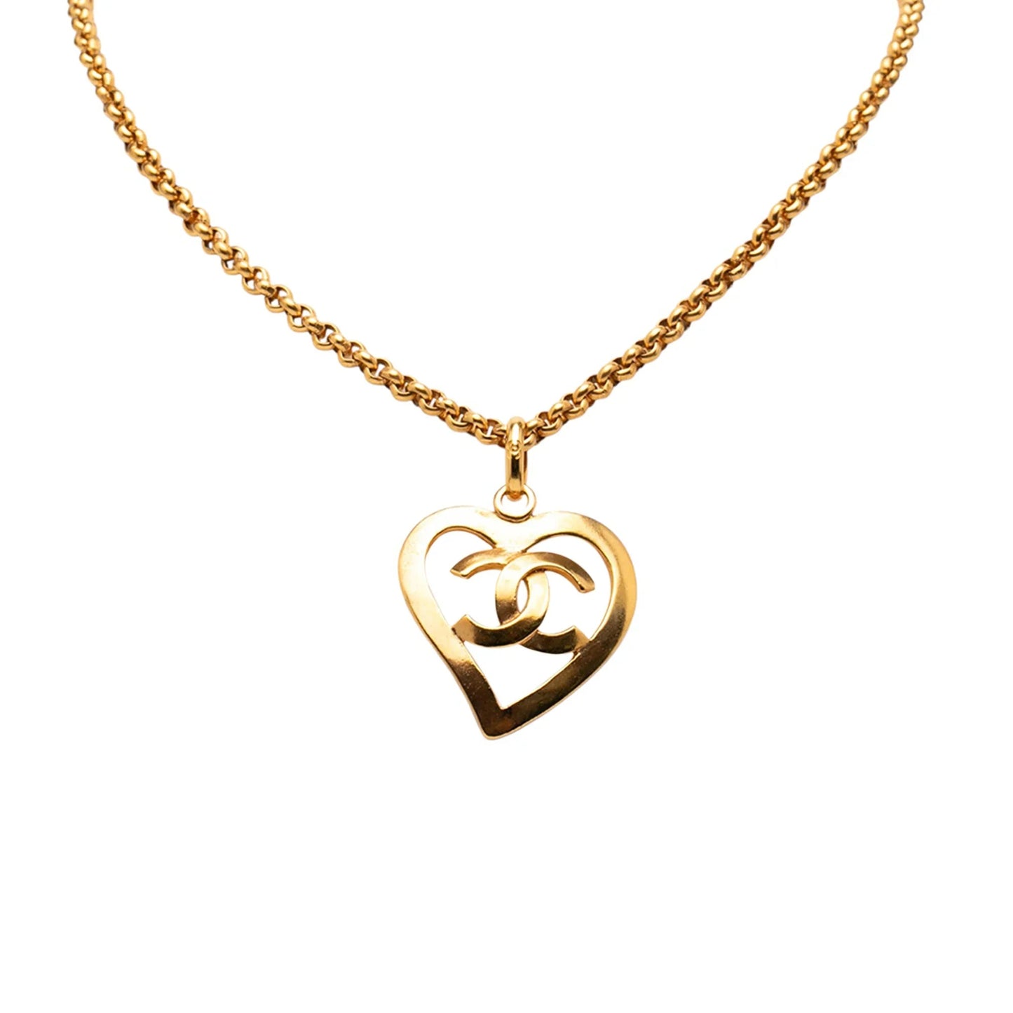 Gold Chanel Gold Plated CC Heart Pendant Necklace