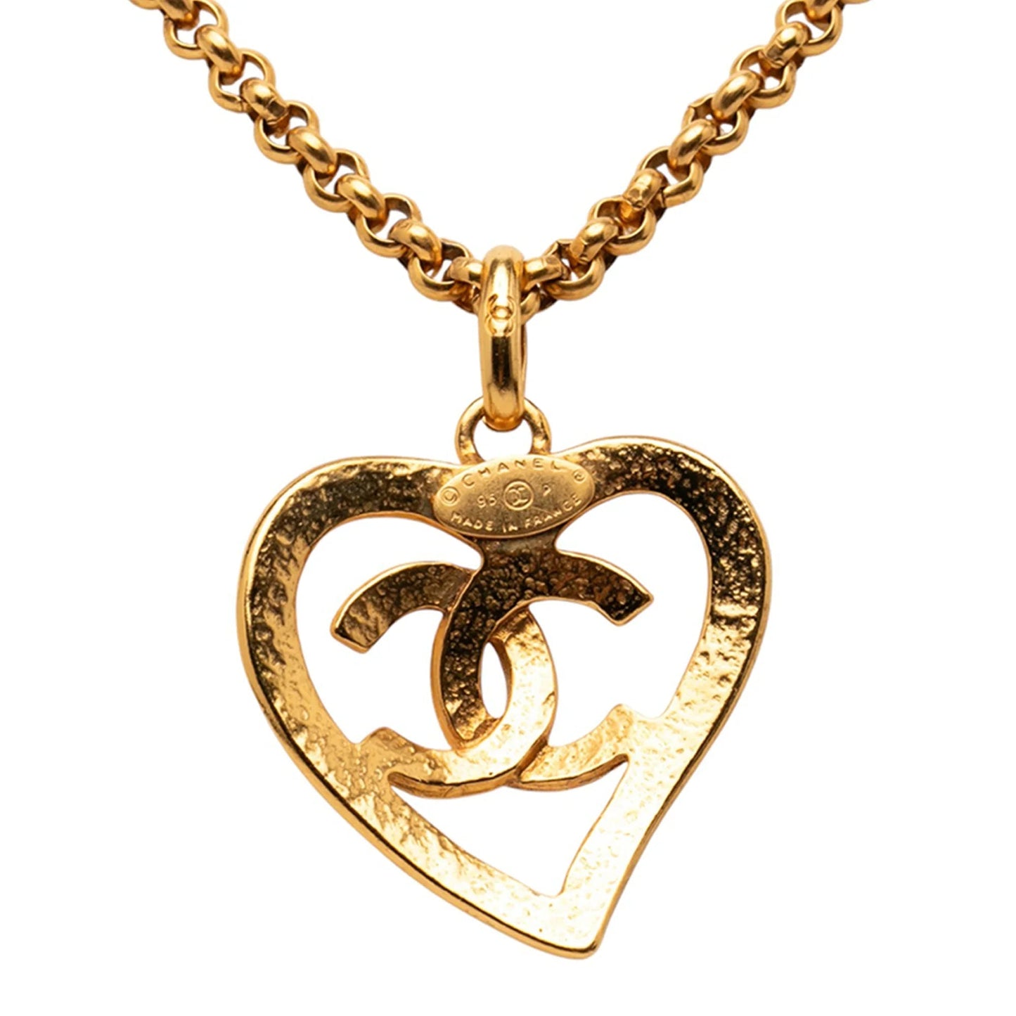 Gold Chanel Gold Plated CC Heart Pendant Necklace