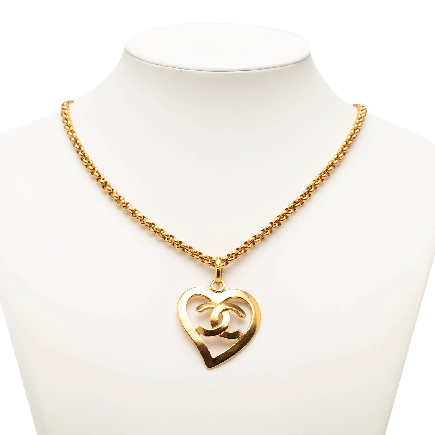 Gold Chanel Gold Plated CC Heart Pendant Necklace