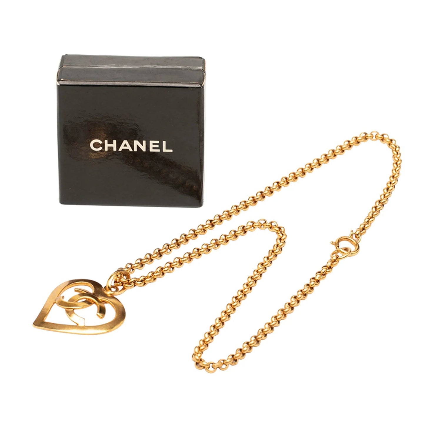 Gold Chanel Gold Plated CC Heart Pendant Necklace
