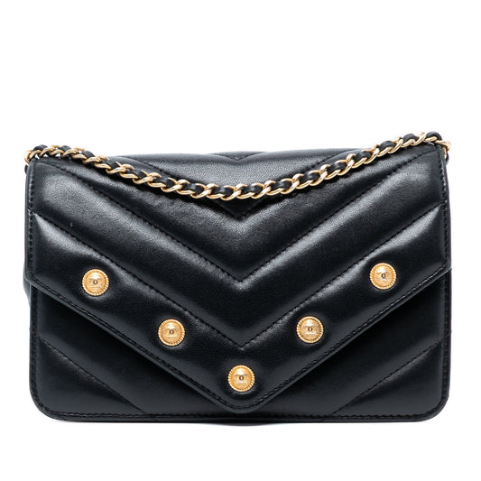 Black Chanel Chevron Lambskin Button Wallet On Chain Crossbody Bag
