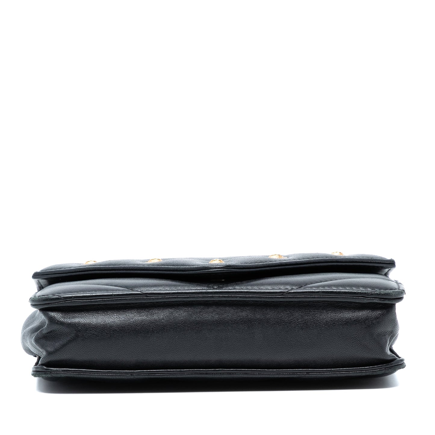 Black Chanel Chevron Lambskin Button Wallet On Chain Crossbody Bag