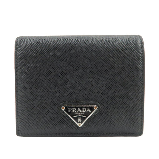 PRADA Triangle Logo Saffiano Leather Bi-Fold Compact Wallet Black
