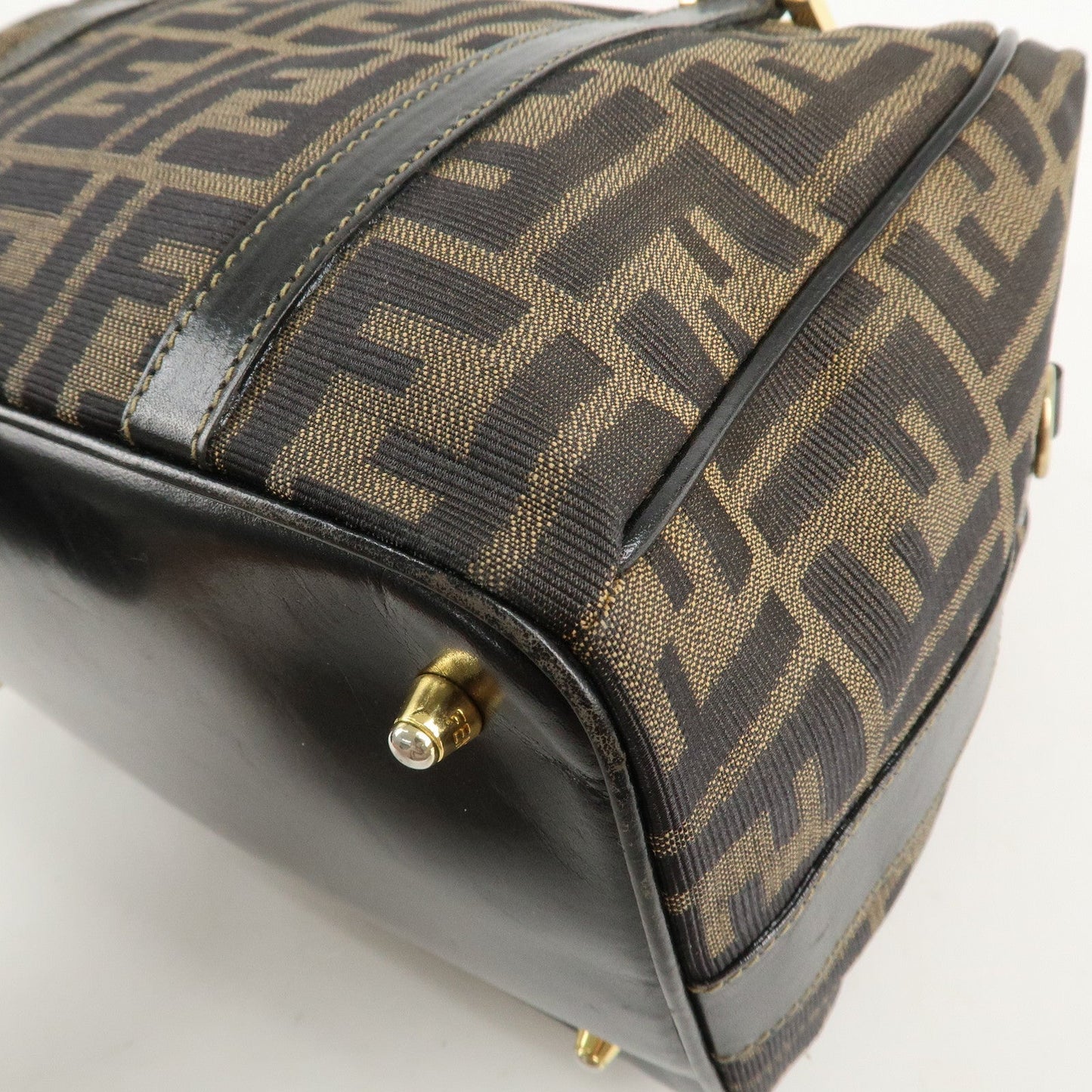 FENDI Zucca Canvas Leather Boston Bag Hand Bag Brown Black  d