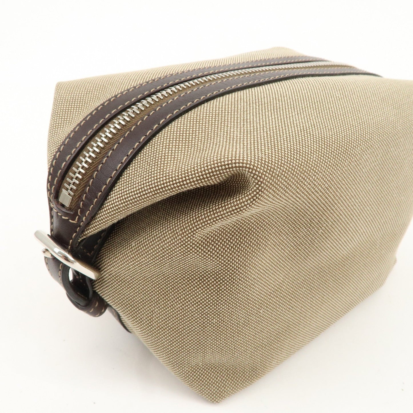PRADA Logo Jacquard Leather Pouch Beige Brown 1N1298  d