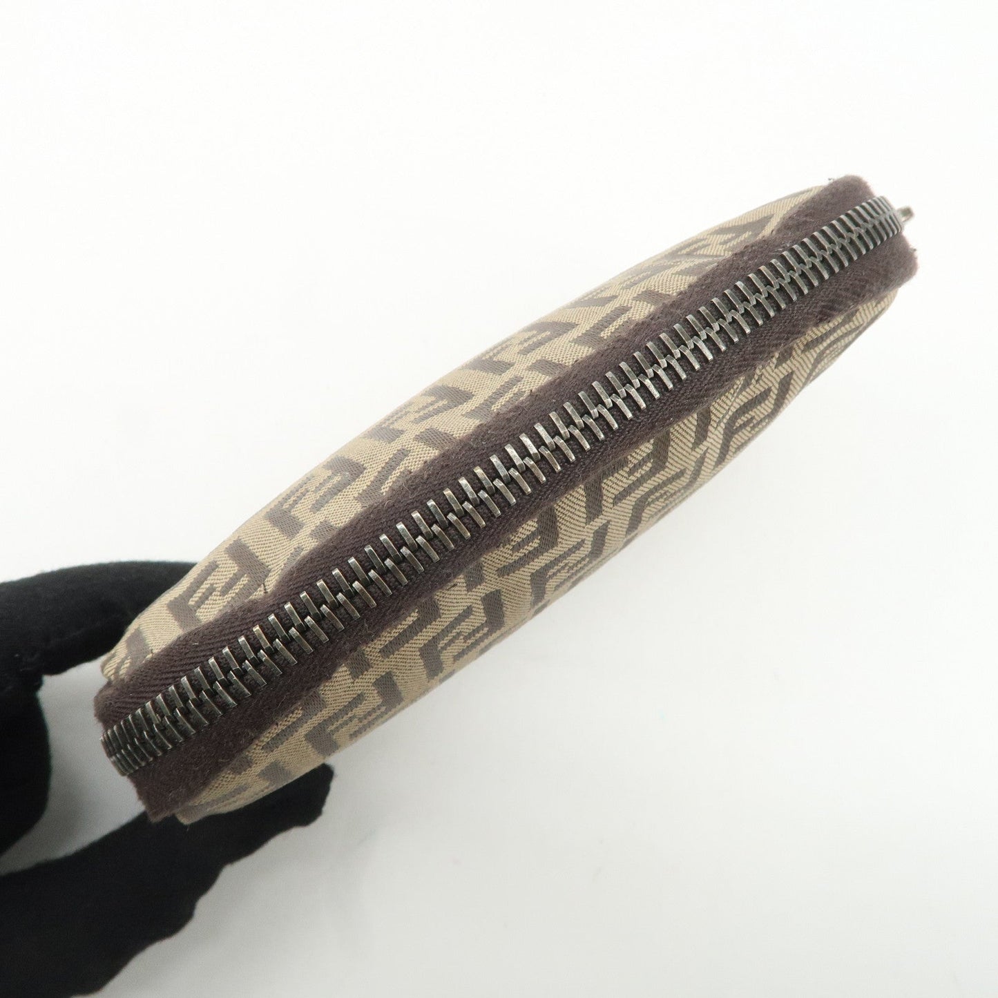 FENDI Zucchino Canvas Mini Pouch Beige Dark Brown 7N0003  d
