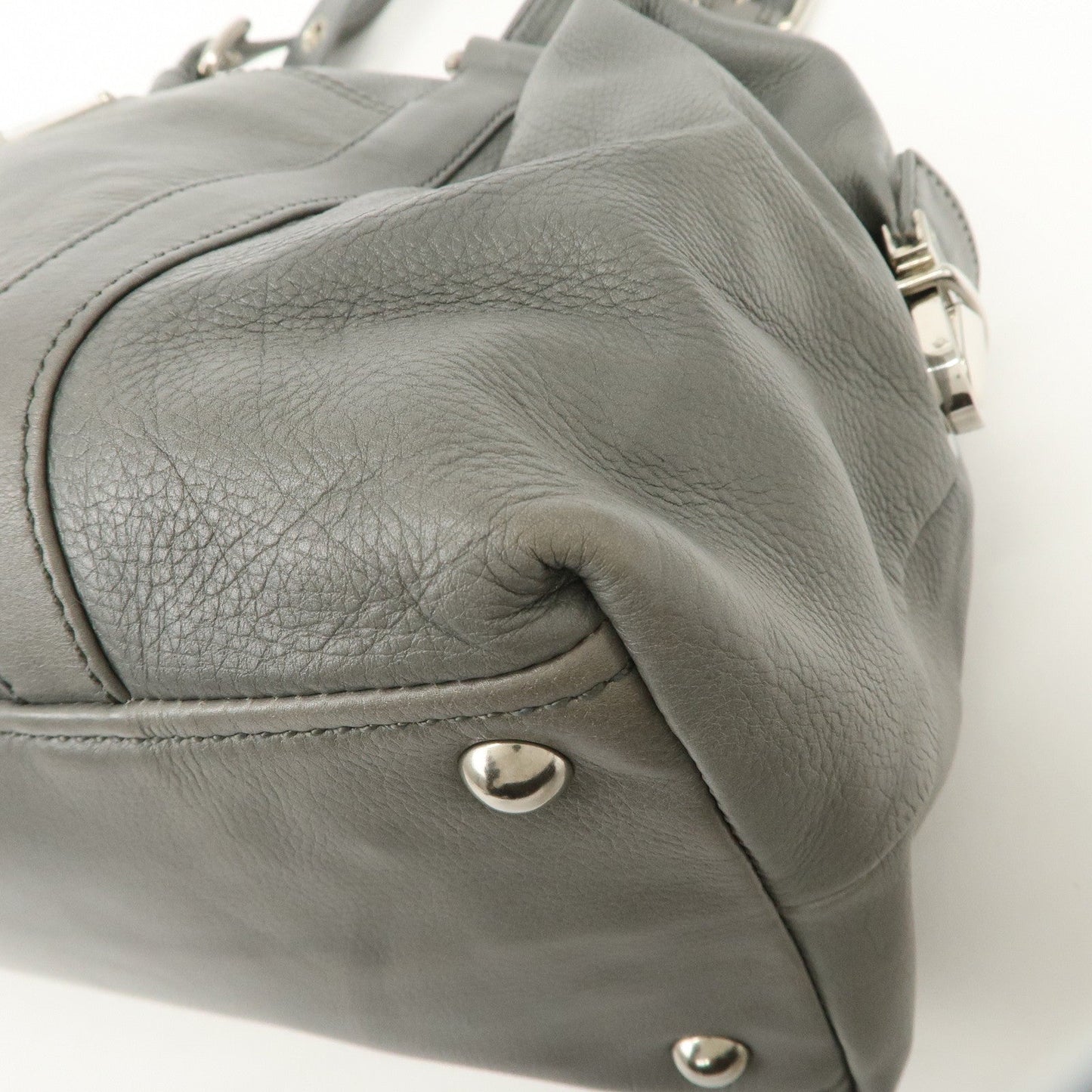 PRADA Leather Boston Bag Shoulder Bag Gray Silver Hardware  d