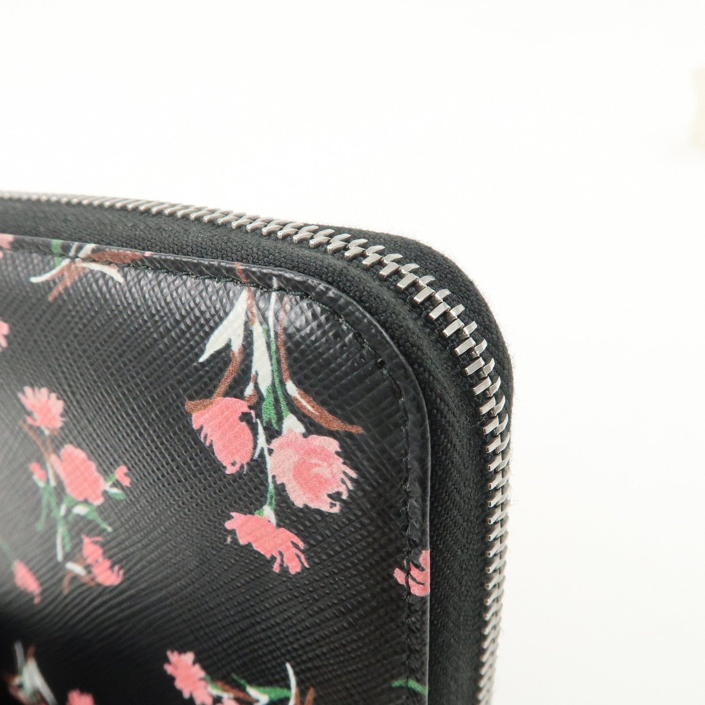 PRADA Logo Leather Round Zipper Long Wallet Flower 1ML506  d
