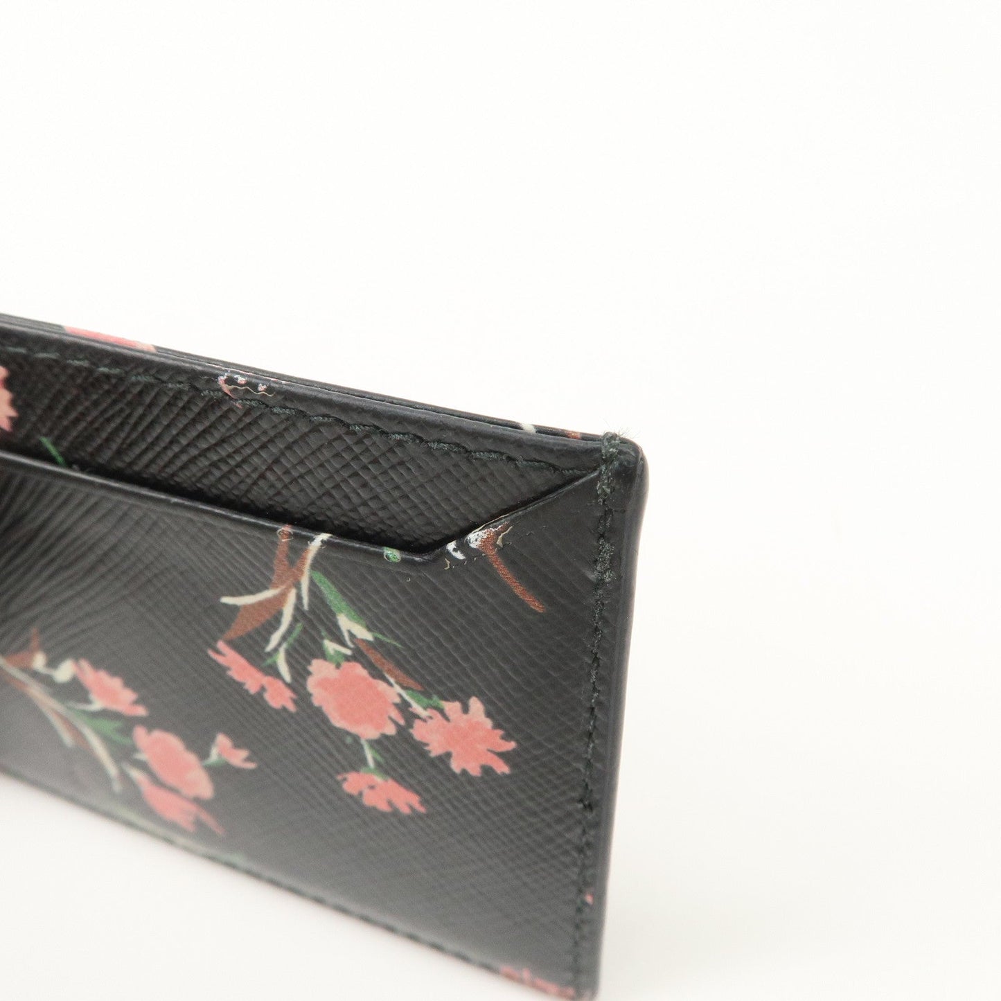 PRADA Saffiano Card Case Floral Pattern Black Pink 1MC208  d
