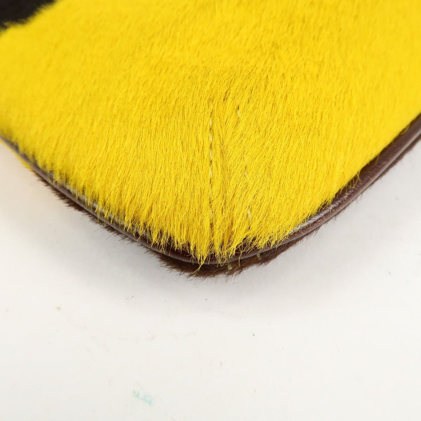 FENDI COW Unborn Calf Leather Shoulder Bag Yellow Brown  d