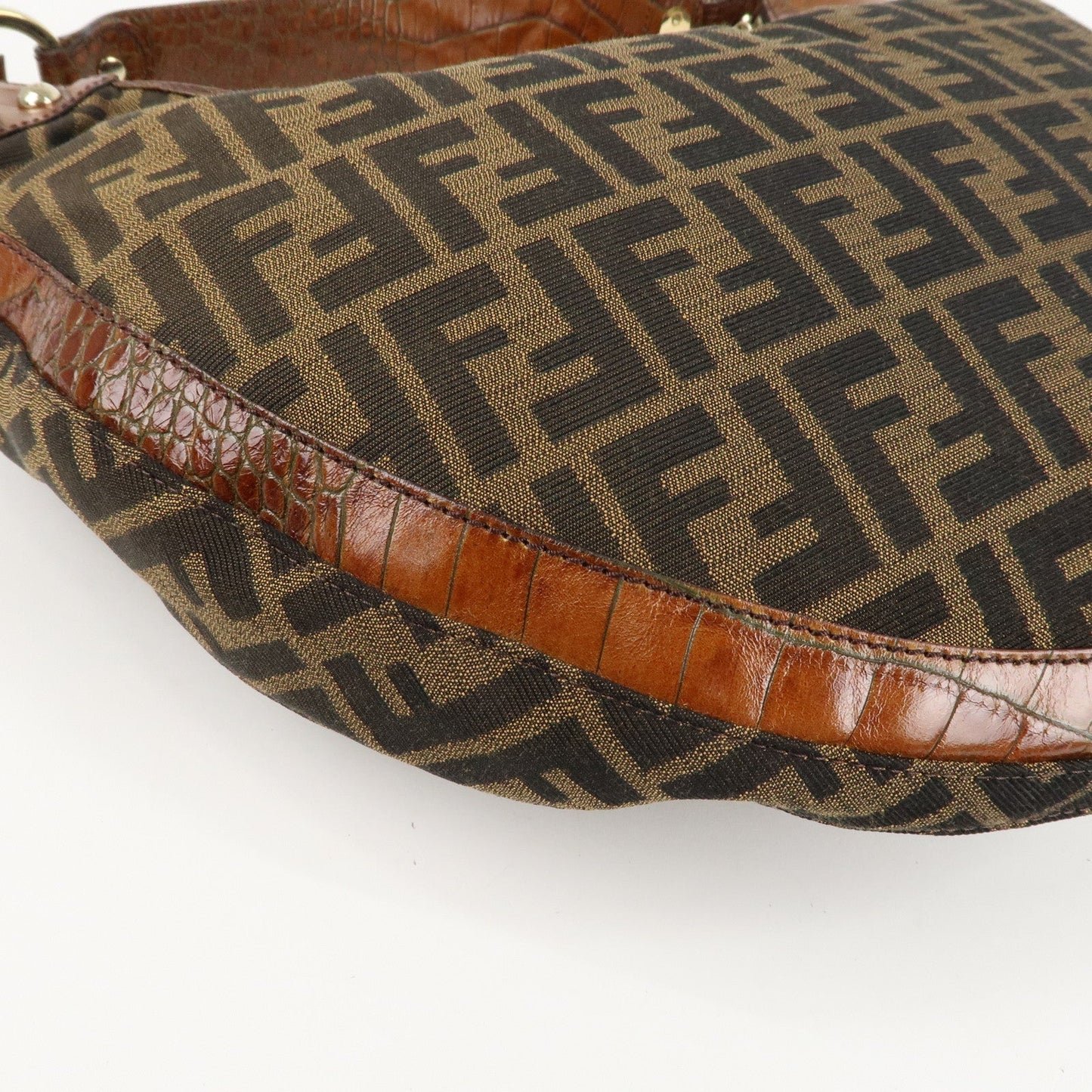 FENDI Zucca Canvas Embossed Leather Shoulder Bag Brown 8BR593  d