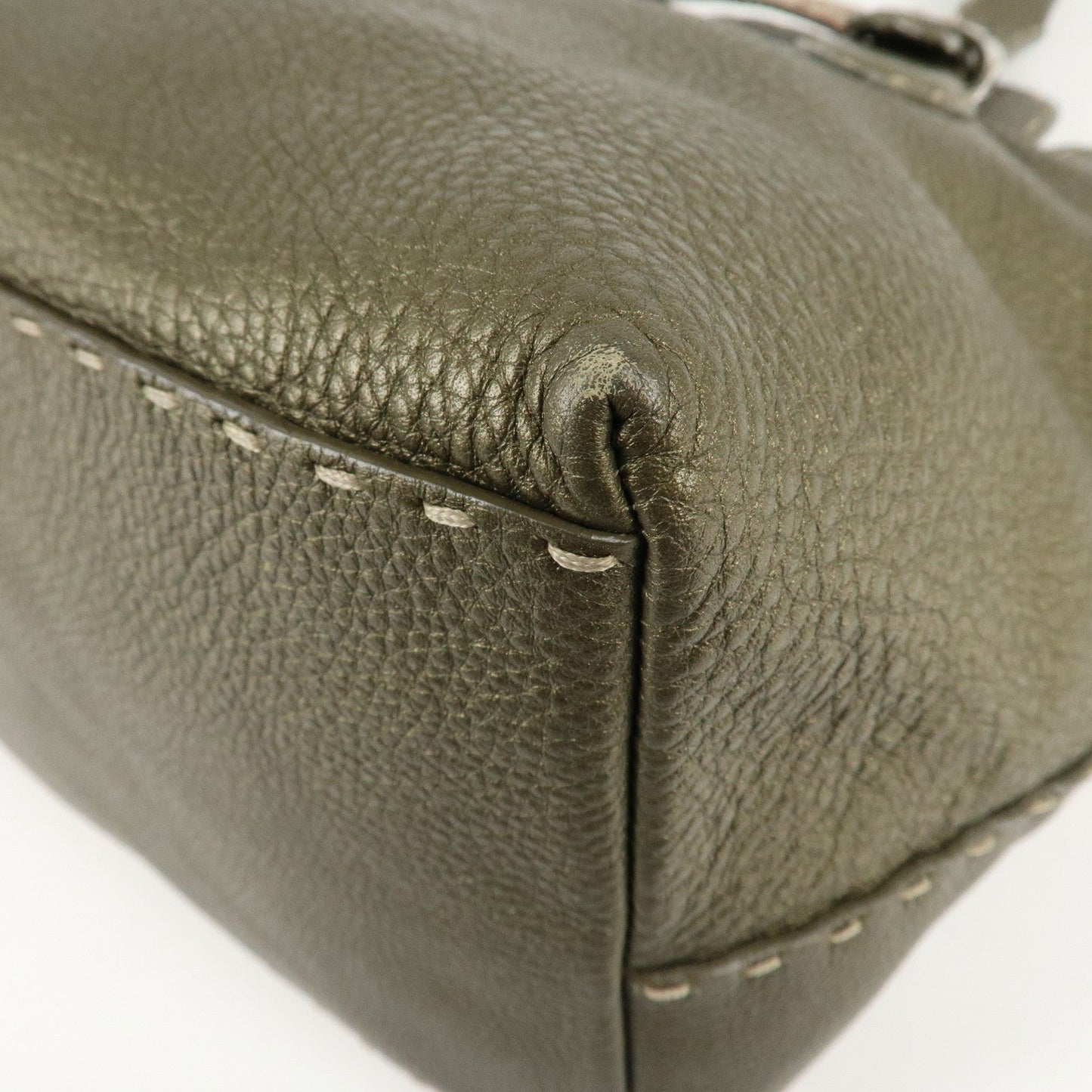 FENDI Selleria Leather Tote Bag Shoulder Bag Khaki 8BN155  d